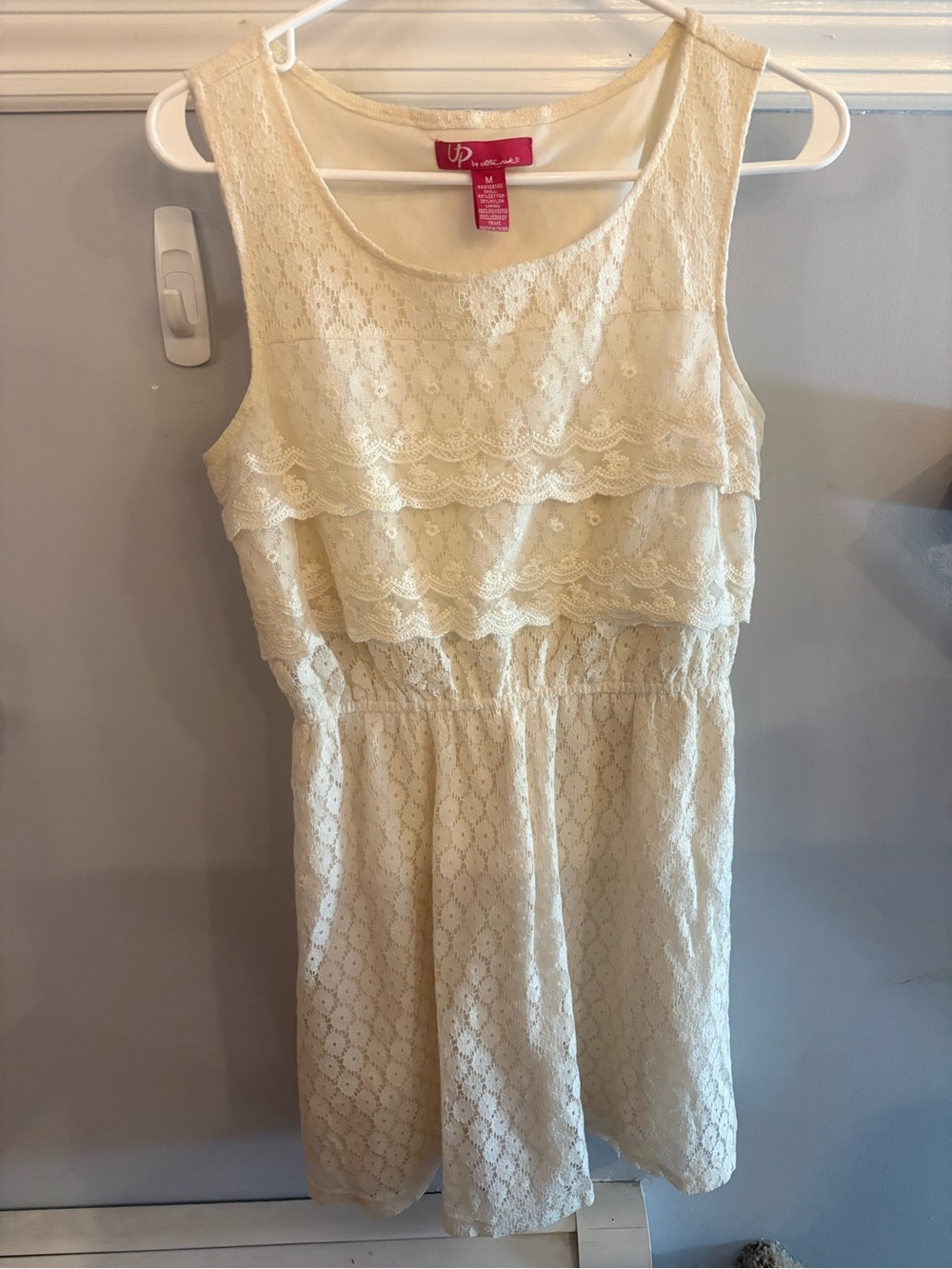 Ultra Pink Cream Lace Tiered Women’s Dress